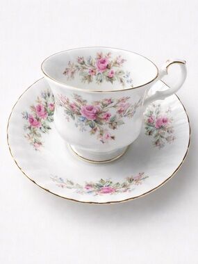 Vintage Royal Albert Bone Chine “Moss Rose “ Tea Cup and Saucer Set